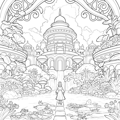 Intricate fantasy palace coloring page